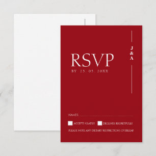 Rot-minimalistische Hochzeits-RSVP mit Monogramm RSVP Karte