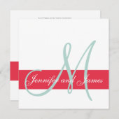 Rot, Mint Green Monogram Names Simple Wedding Einladung (Vorne/Hinten)