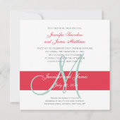 Rot, Mint Green Monogram Names Simple Wedding Einladung (Rückseite)