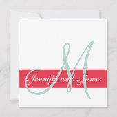 Rot, Mint Green Monogram Names Simple Wedding Einladung (Vorderseite)
