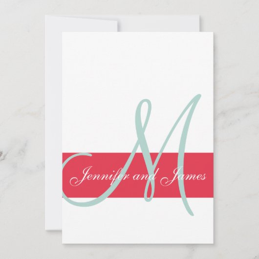 Rot, Mint Green Monogram Names Simple Wedding Einladung (Vorderseite)