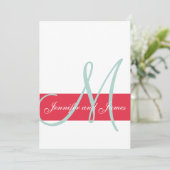 Rot, Mint Green Monogram Names Simple Wedding Einladung (Stehend Vorderseite)