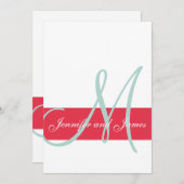 Rot, Mint Green Monogram Names Simple Wedding Einladung (Vorne/Hinten)