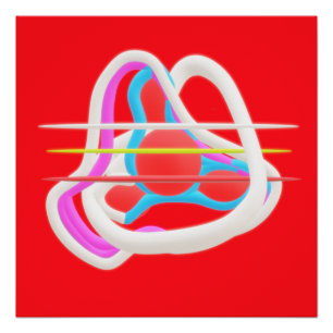 Rot mit abstrakt surrealem Design in niedlichen Fa Poster