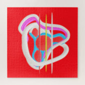 Rot mit abstrakt surrealem Design in niedlichen Fa Puzzle (Horizontal)