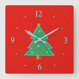 Rot mit Aqua Green Tree > Weihnachtsuhren Quadratische Wanduhr