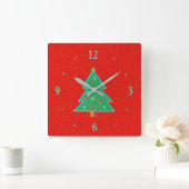 Rot mit Aqua Green Tree > Weihnachtsuhren Quadratische Wanduhr (Zuhause)