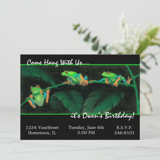 Rot-Mit Augen Baum-Frösche Einladung (Stehend Vorderseite)