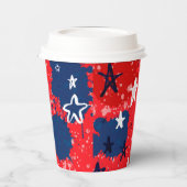 Rot mit blauen Spritzern und Schwarz-Weiß-Stars Pappbecher (Links)