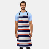 Rot mit blauen Streifen Schürze (Getragen)