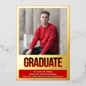 Rot mit Foil Block Letting Foto Abschluss Folieneinladung (Vorderseite)