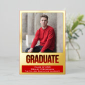 Rot mit Foil Block Letting Foto Abschluss Folieneinladung (Stehend vorne)