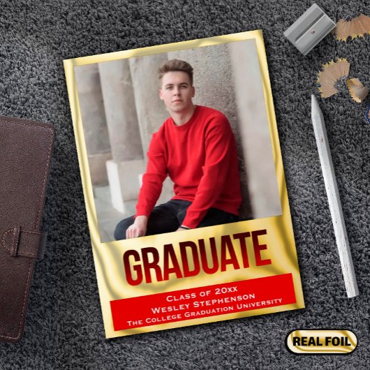 Rot mit Foil Block Letting Foto Abschluss Folieneinladung