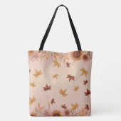 ROT MIT GOLD BLÄTTER GELBE SONNENBLUMEN & BLÄTTER TASCHE (Rückseite)