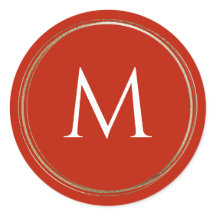 Rot mit Gold Frame Monogram Small Round Labels