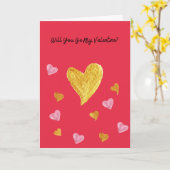 Rot mit Gold & Pink Herzkarte Valentinstag Karte (Gelbe Blume)