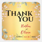 Rot mit Goldhochzeit Quadratischer Aufkleber (Vorderseite)