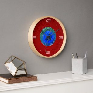Rot mit grünblauem Wirblem Glow Center>Wall Clock Uhr