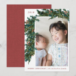 Rot mit grüner Garland mit Burlap Foto Holiday Feiertagskarte