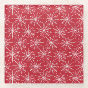 ROT MIT KLEINEN WEISSEN HALLOWEEN COBWEBS GLASUNTERSETZER