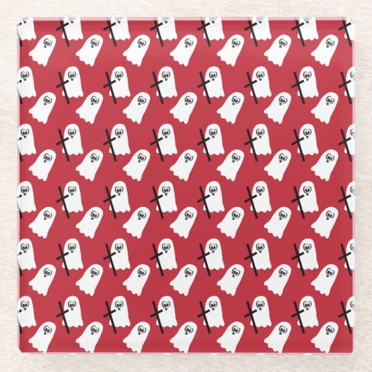 ROT MIT KLEINEN WEISSEN HALLOWEEN GHOSTEN GLASUNTERSETZER (Vorderseite)