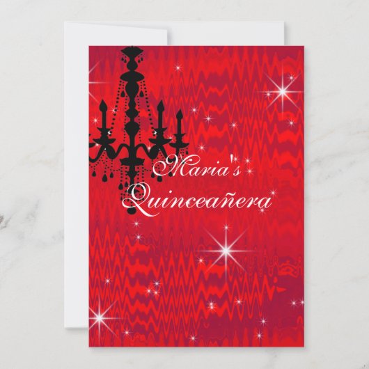 Rot mit Kronleuchter a Stars Quinceanera Einladung (Vorderseite)