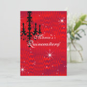 Rot mit Kronleuchter a Stars Quinceanera Einladung (Stehend Vorderseite)