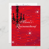 Rot mit Kronleuchter a Stars Quinceanera Einladung (Vorne/Hinten)