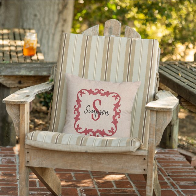 Rot Mit Monogramm mit Burlap Print Pillow Kissen (Stuhl)