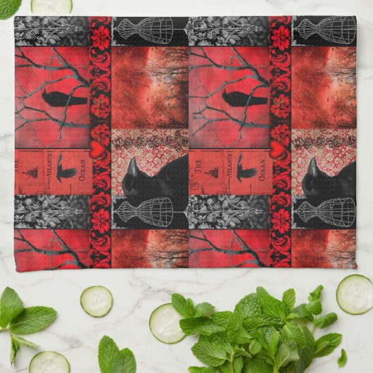 Rot mit Schwarz Geschirrtuch (Gefaltet)