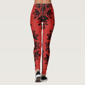 Rot mit schwarzem Damaskepmuster Athletik Leggings (Rückseite)