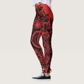 Rot mit schwarzem Damaskepmuster Athletik Leggings (Links)