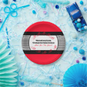 Rot mit schwarzem und weißem Streifen Pappteller (Party)