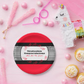 Rot mit schwarzem und weißem Streifen Pappteller (Party)