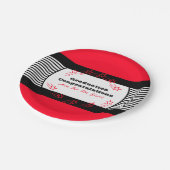 Rot mit schwarzem und weißem Streifen Pappteller (Schrägansicht)