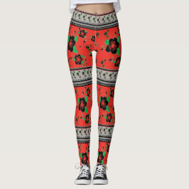 Rot mit schwarzer, stylischer Blume Leggings