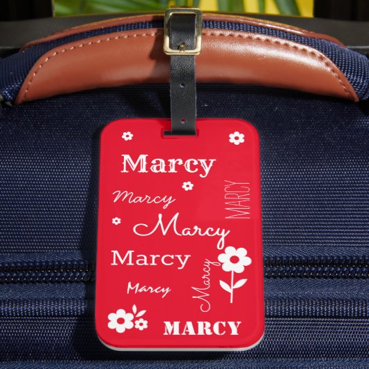 Rot mit weißen Blume, individueller Gepäckanhänger (Vorderseite Insitu 2)