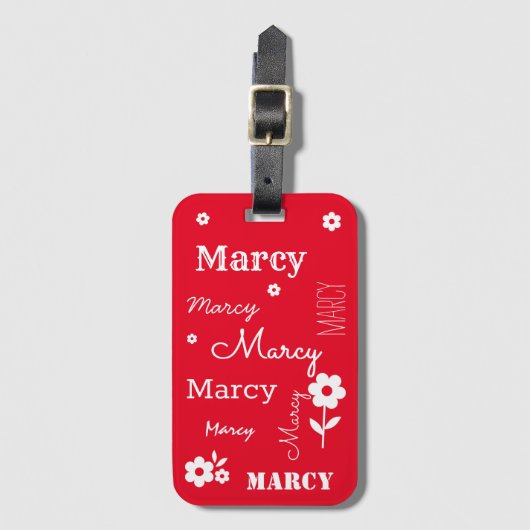 Rot mit weißen Blume, individueller Gepäckanhänger (Vorderseite Vertikal)