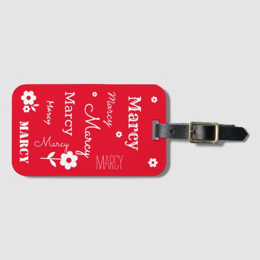 Rot mit weißen Blume, individueller Gepäckanhänger (Vorderseite (Horizontal))