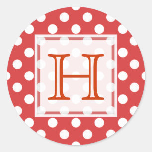 Rot mit weißen Polka-Dot-Monogramm-Aufklebern Runder Aufkleber