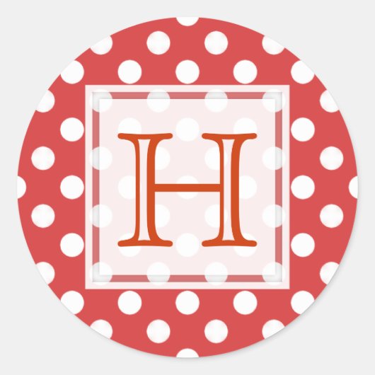 Rot mit weißen Polka-Dot-Monogramm-Aufklebern Runder Aufkleber (Vorderseite)