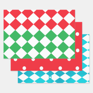 Rot mit weißen Polka-Punkten, Aqua-Karton Geschenkpapier Set