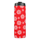 Rot mit weißen Schneeflocken Thermosbecher (Vorderseite)