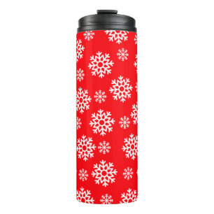 Rot mit weißen Schneeflocken Thermosbecher
