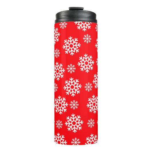Rot mit weißen Schneeflocken Thermosbecher (Vorderseite)