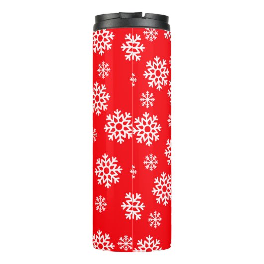 Rot mit weißen Schneeflocken Thermosbecher (Rückseite)
