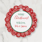 Rot mit weißen Schneeflocken und gratis Wirbel Geschenkanhänger (Rückseite)