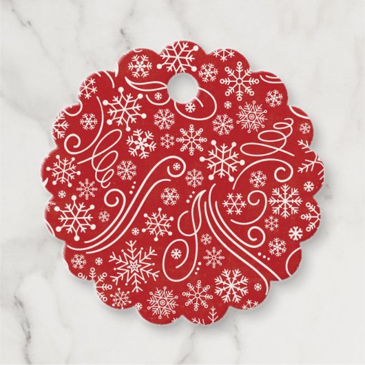 Rot mit weißen Schneeflocken und gratis Wirbel Geschenkanhänger (Vorderseite)