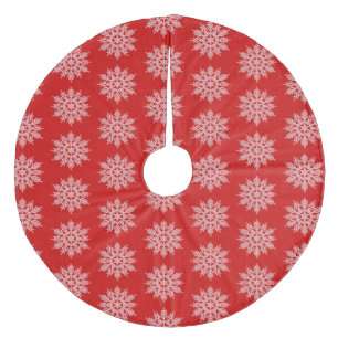 Rot mit weißen Schneeflocken Weihnachtsbaumrock Fleece Weihnachtsbaumdecke