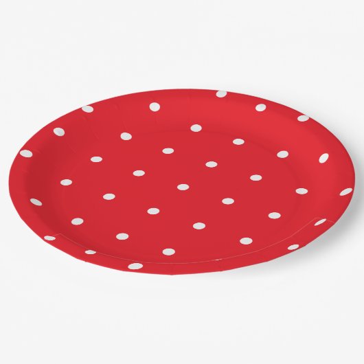 Rot mit weißer Polka Dots Papierplatte Pappteller (Schrägansicht)